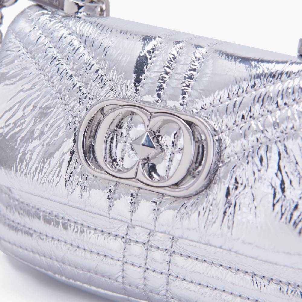 La Carrie MINI BORSA A SPALLA SHINY SILVER Vendita calda