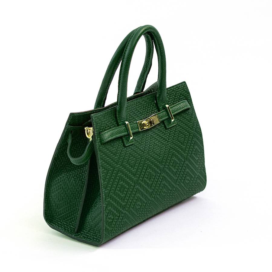 Laura Di Maggio KELLY – Borsa in pelle serigrafata verde Nuova