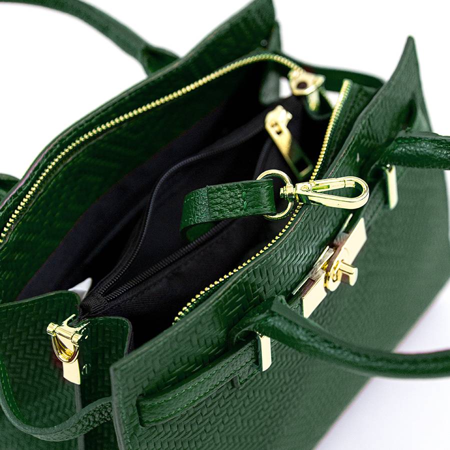 Laura Di Maggio KELLY – Borsa in pelle serigrafata verde Nuova