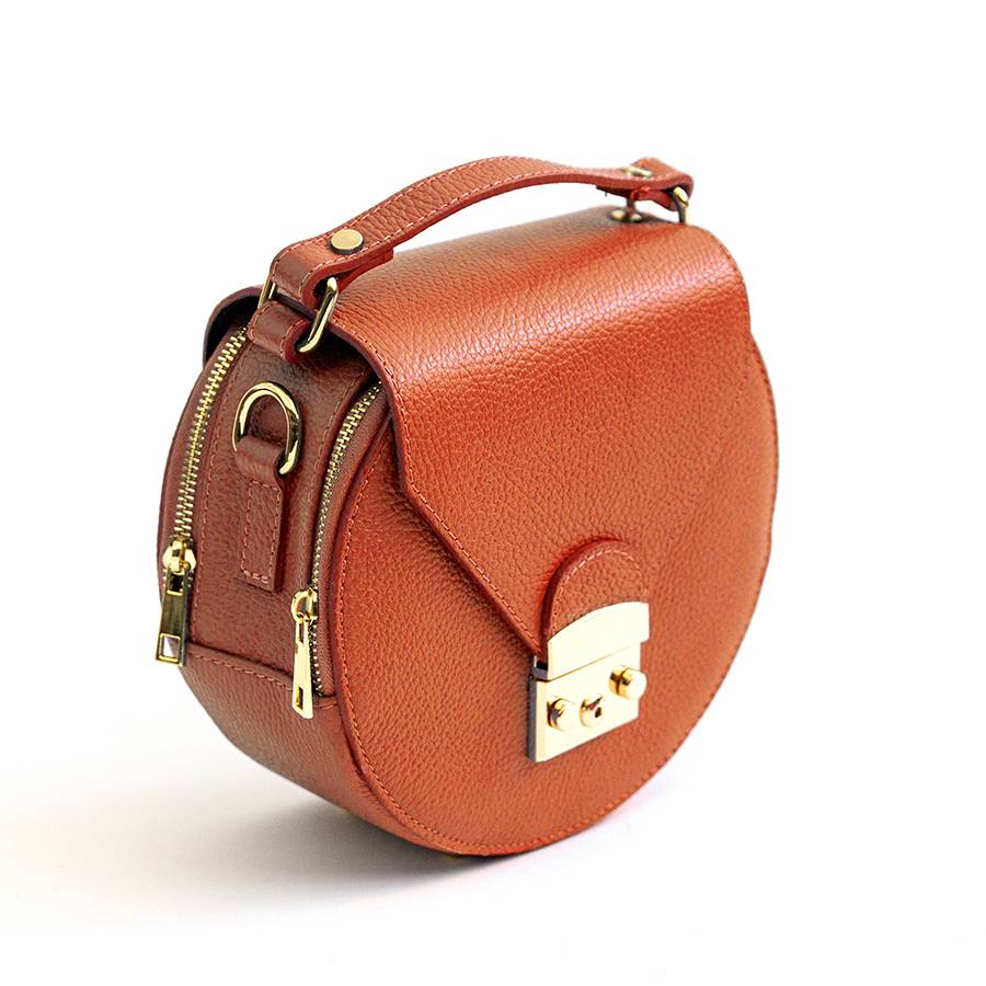 Laura Di Maggio CIRCLE – Borsa tonda in pelle arancio Nuovo