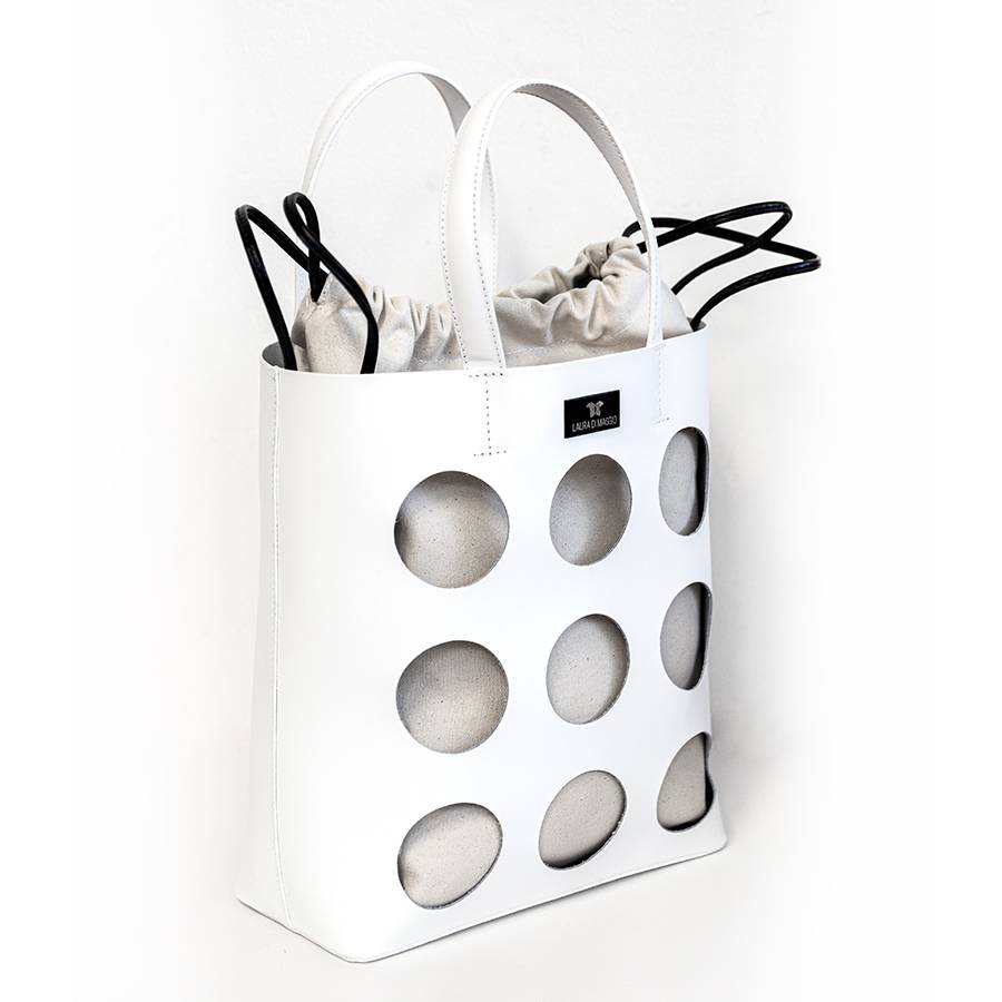 Laura Di Maggio NOAH TOTE – Borsa in pelle elegant traforata bianca Sottocosto