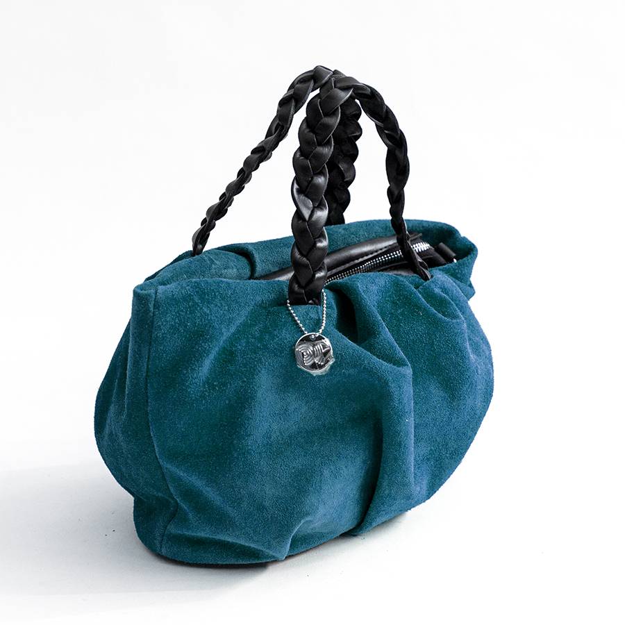 Laura Di Maggio TENDER – Bauletto con manico a treccia in camoscio petrolio Economico