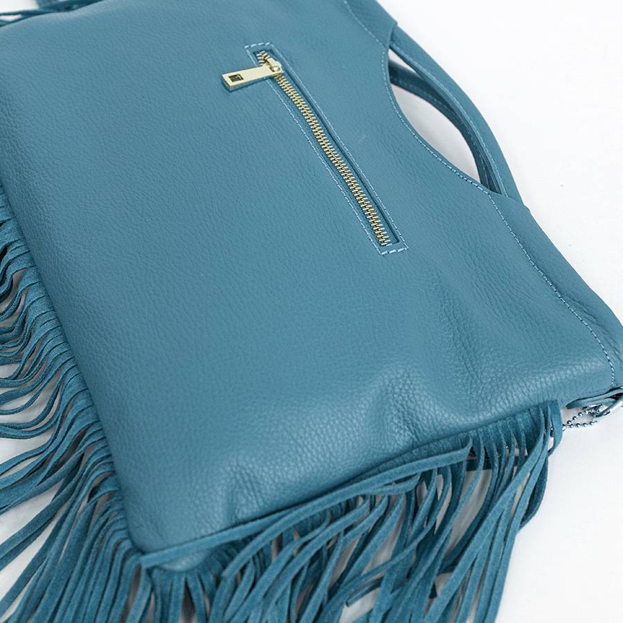 Laura Di Maggio ARIZONA – Borsa a mano in pelle con frange azzurra Negozio