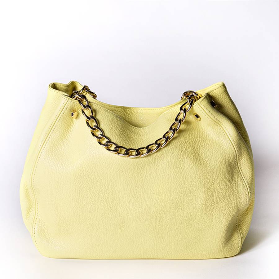 Laura Di Maggio PEACH – borsa a mano con catena in pelle limone Nuova