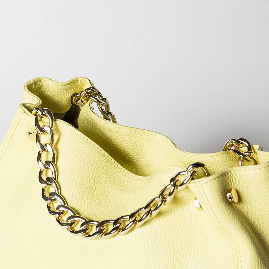 Laura Di Maggio PEACH – borsa a mano con catena in pelle limone Nuova