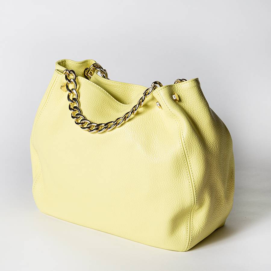 Laura Di Maggio PEACH – borsa a mano con catena in pelle limone Nuova