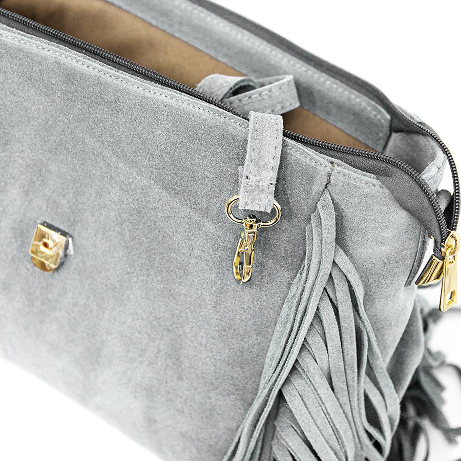 Laura Di Maggio EMMA – borsa grigia in camoscio con frange Moda