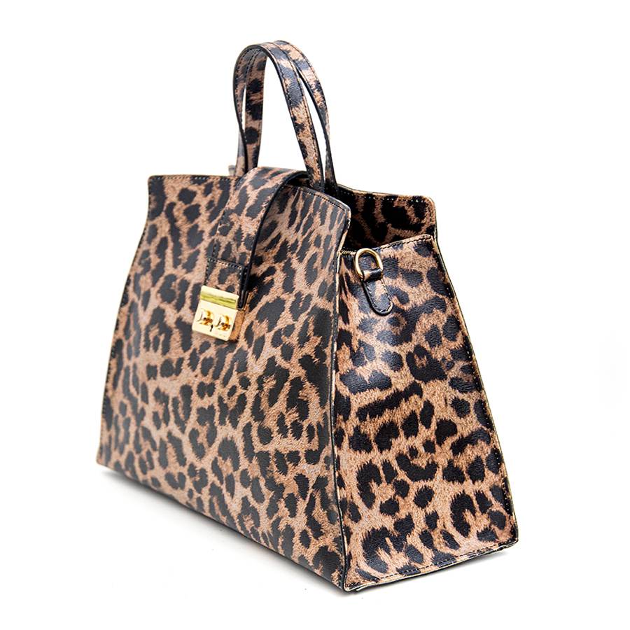 Laura Di Maggio LEOPARD BIG – Borsa in pelle saffiano stampa leopardo Nuovo