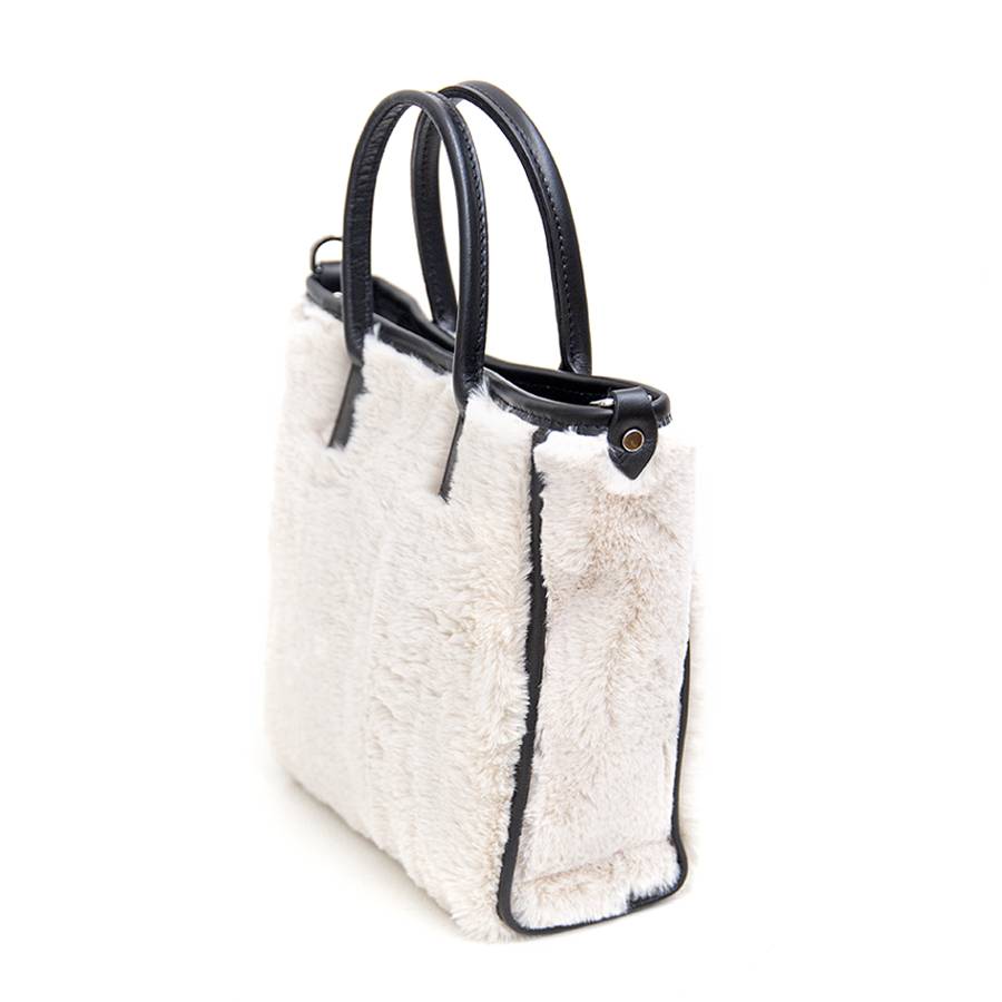 Laura Di Maggio MOSCA – Borsa in pelo ecologico e pelle soft panna Spedizione Gratuita