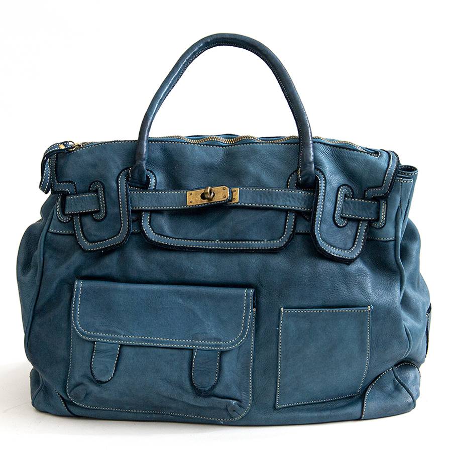 Laura Di Maggio GINEVRA – borsa in pelle slavata petrolio Vendita Calda