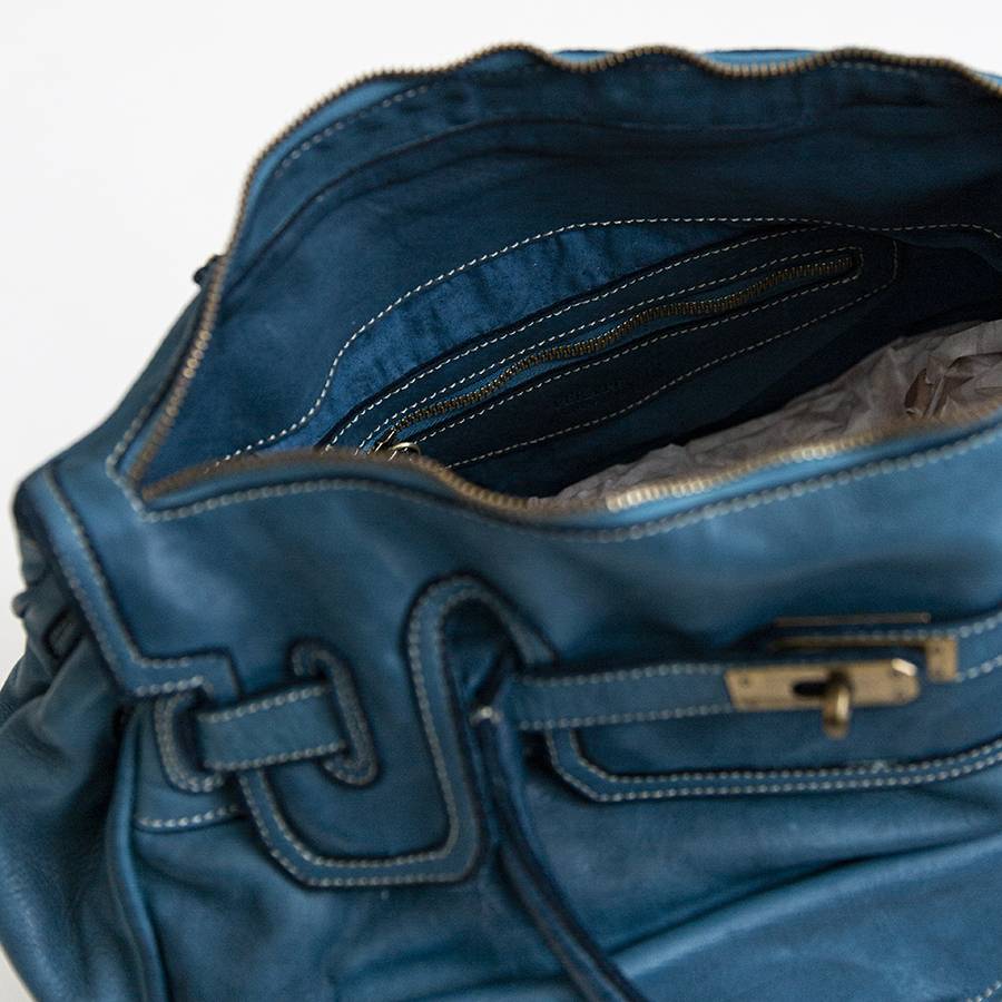Laura Di Maggio GINEVRA – borsa in pelle slavata petrolio Vendita Calda
