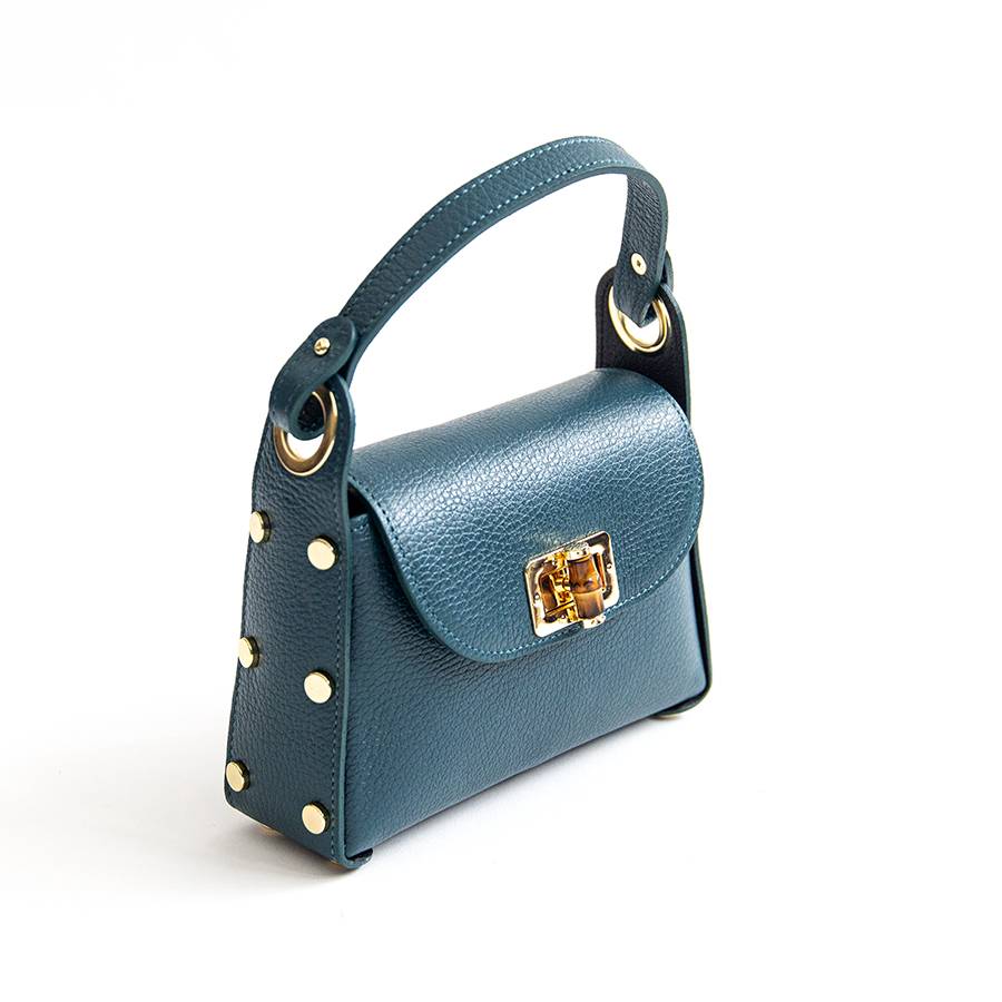 Laura Di Maggio BAMBU’ – borsetta con borchie in pelle petrolio Sconto