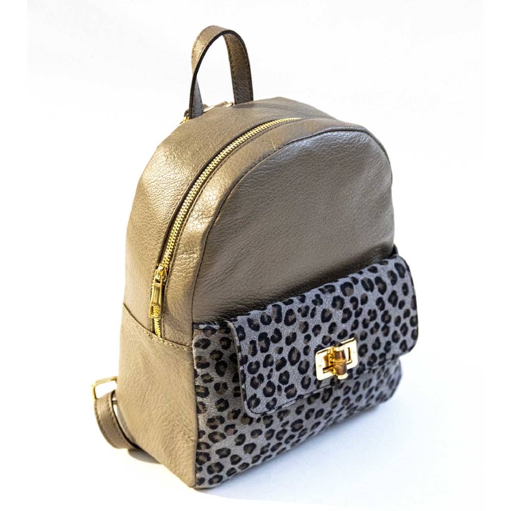 Laura Di Maggio NEMO – Zaino in pelle taupe & leopard Negozio