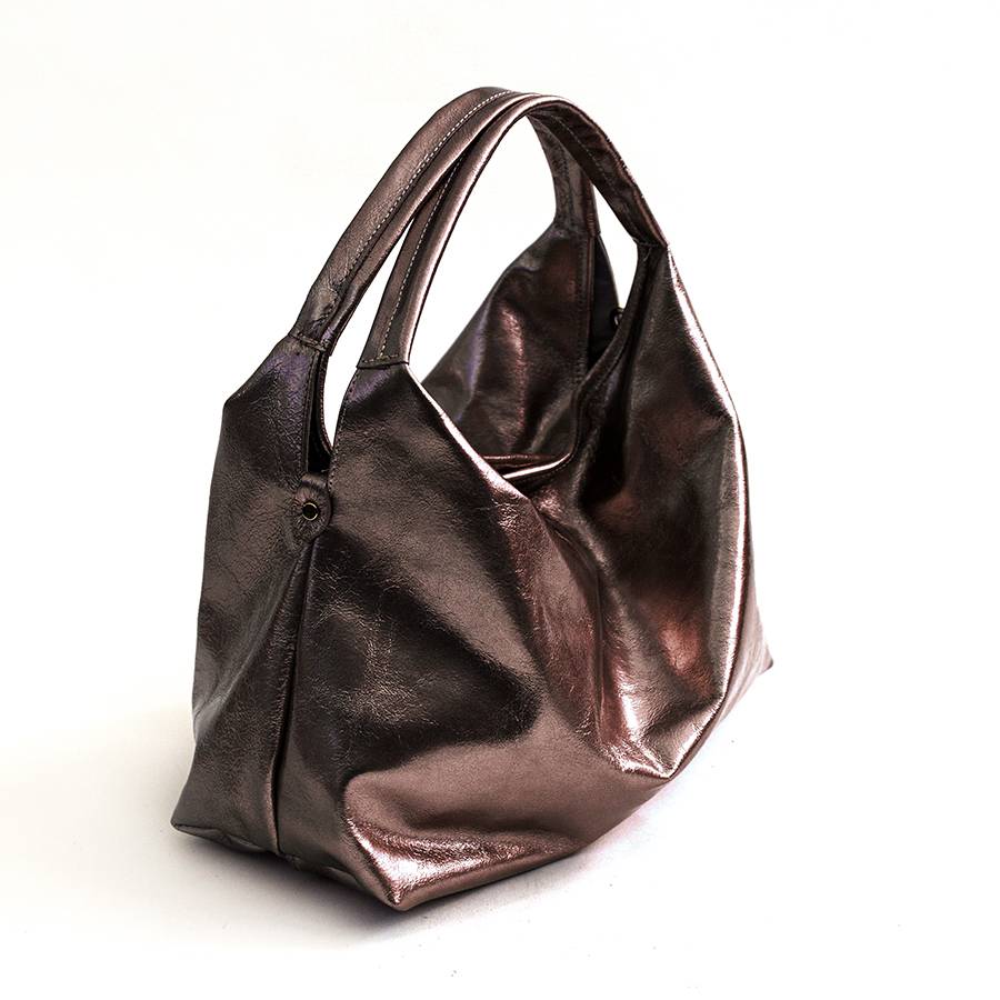 Laura Di Maggio ELSA M – Sacca in pelle laminata ebano Nuovo