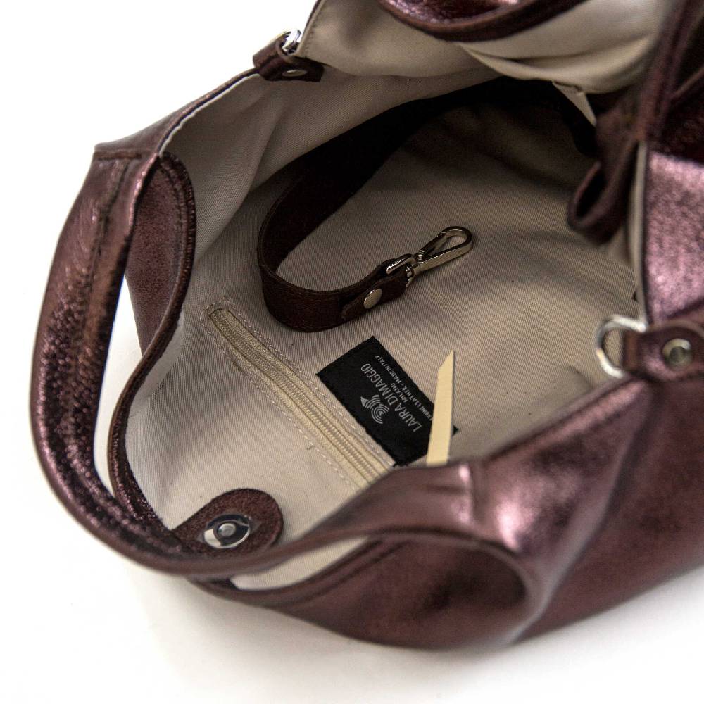 Laura Di Maggio ELSA M – Sacca in pelle laminata ebano Nuovo