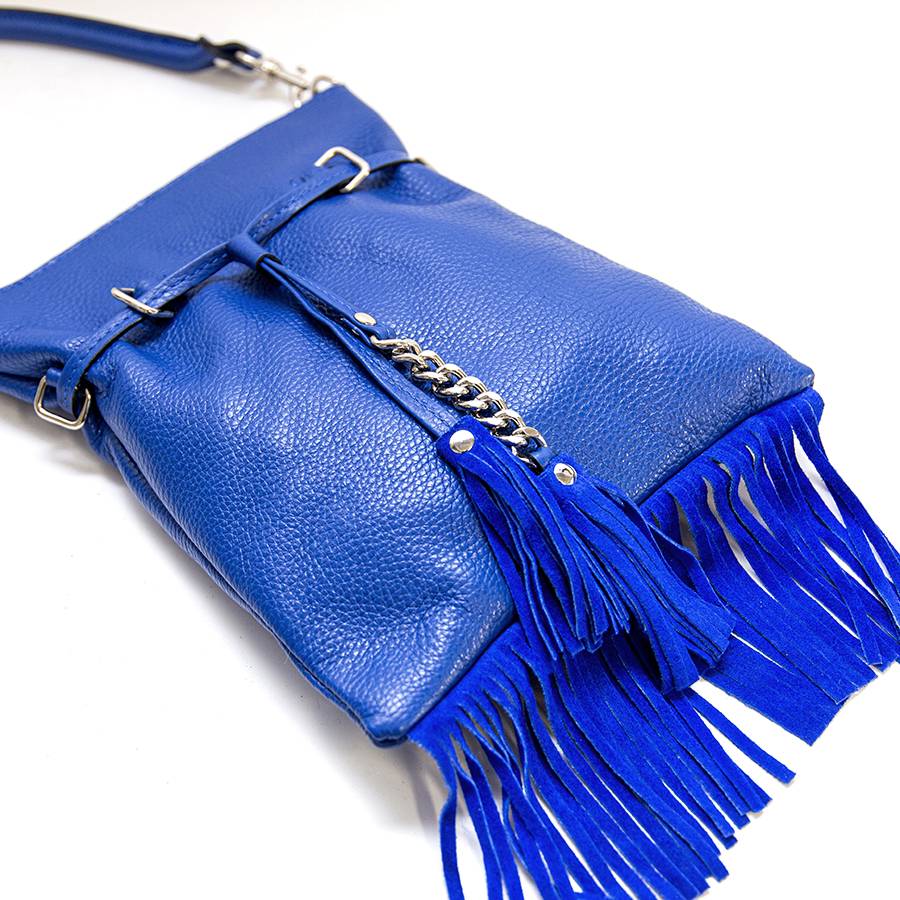 Laura Di Maggio LIMA – borsa sottile in pelle dollaro con frange blu Offerte