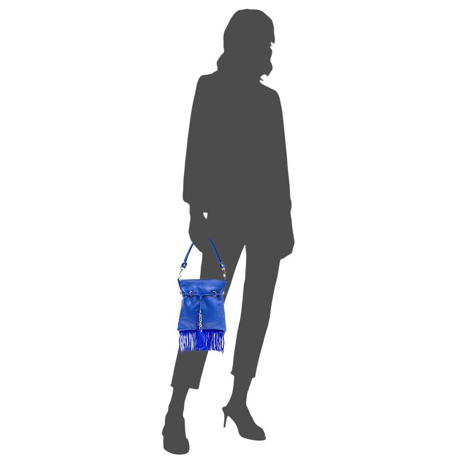 Laura Di Maggio LIMA – borsa sottile in pelle dollaro con frange blu Offerte