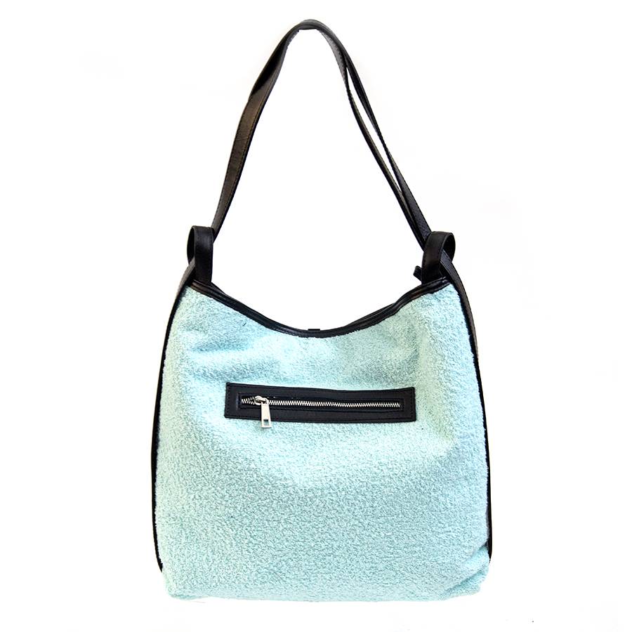 Laura Di Maggio VENICE – Zaino/borsa in pelle e tessuto azzurro In Linea