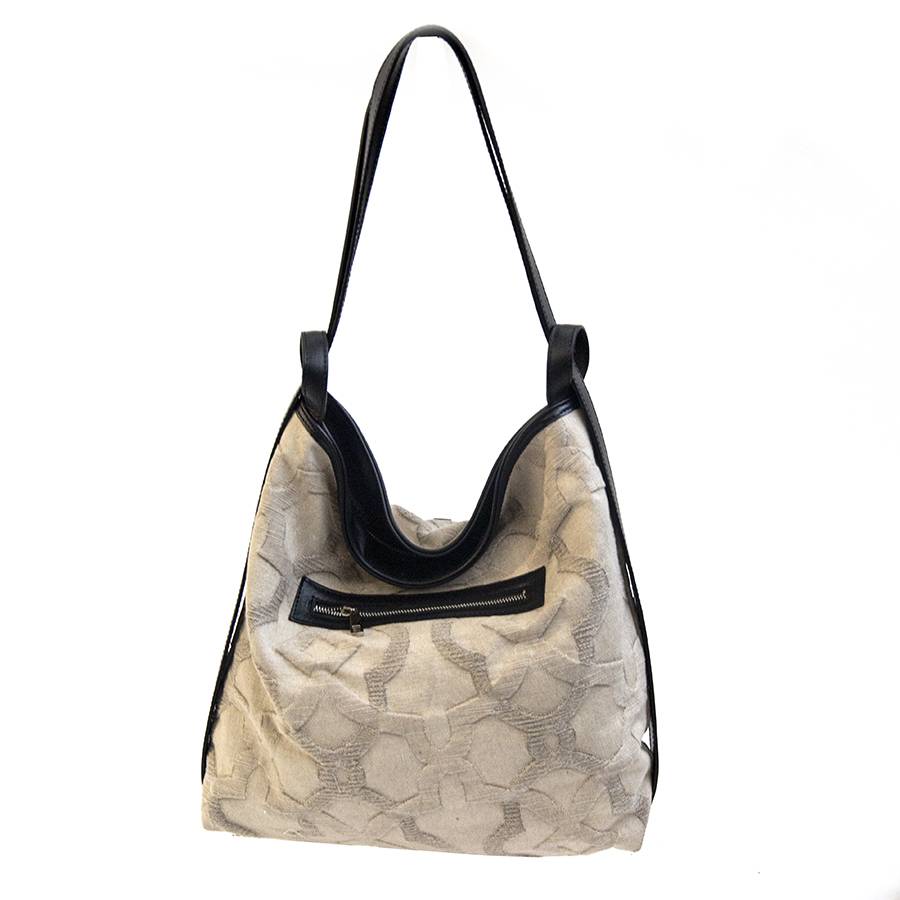 Laura Di Maggio VENICE – Zaino/borsa in pelle e tessuto beige Nuovo