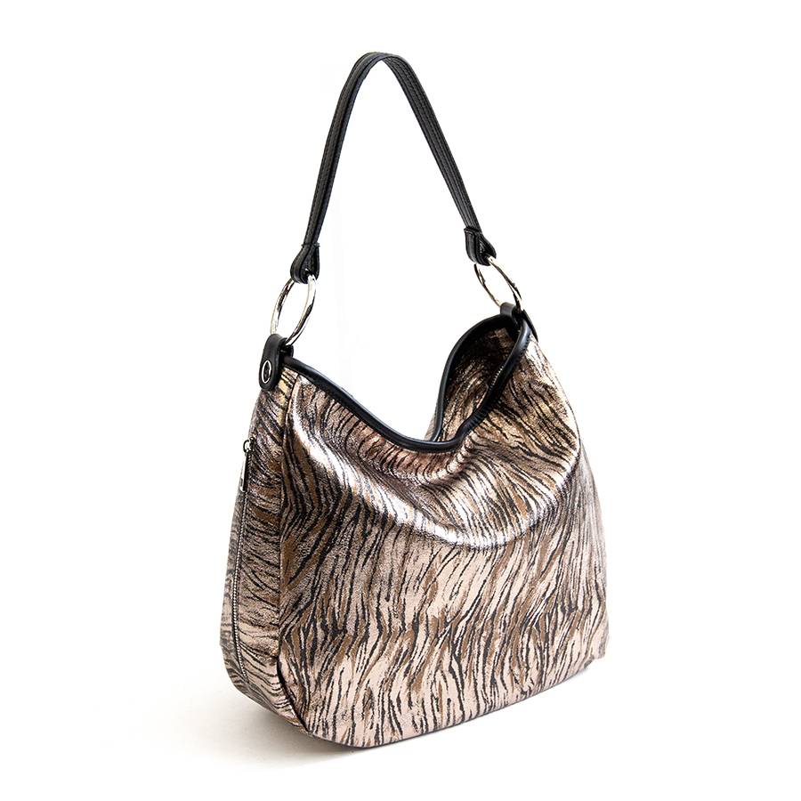 Laura Di Maggio VIVIEN – Sacca con anelli in pelle laminata bronzo Presa