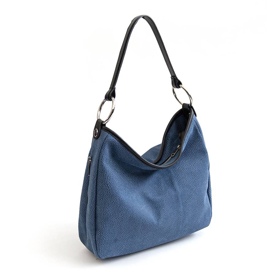 Laura Di Maggio VIVIEN – Sacca con anelli in pelle stampa tapiro blu Sconto