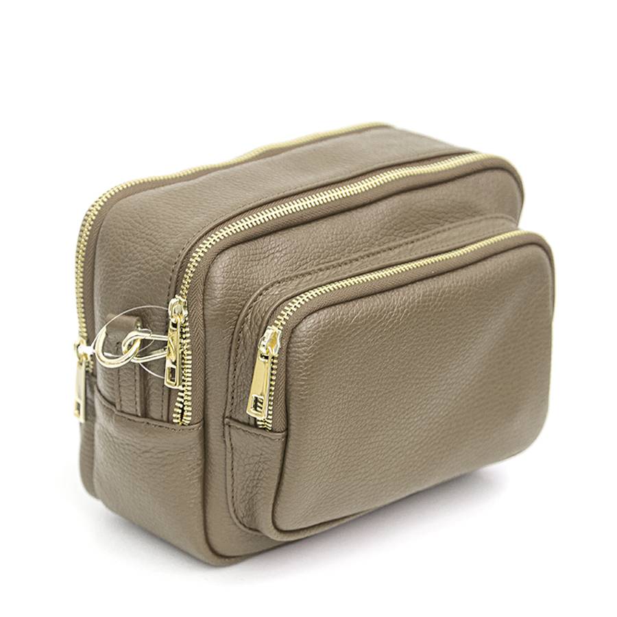Laura Di Maggio SAPONETTA OVER – Borsa a tracolla in pelle dollaro taupe In Linea