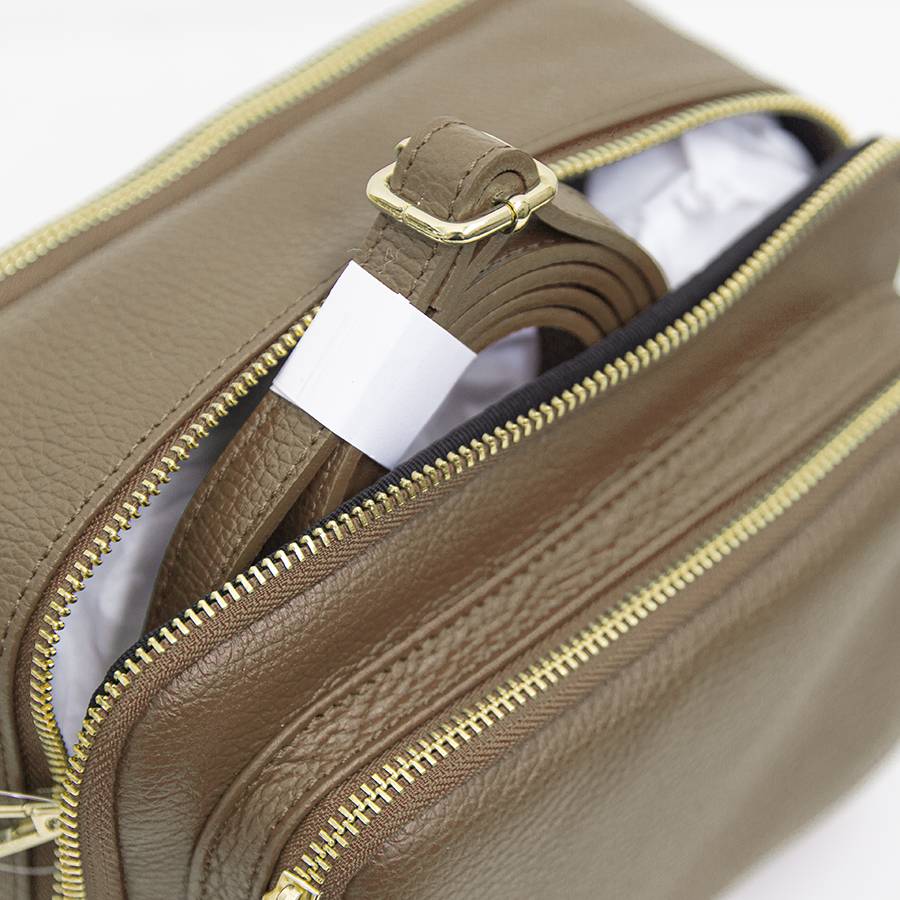 Laura Di Maggio SAPONETTA OVER – Borsa a tracolla in pelle dollaro taupe In Linea