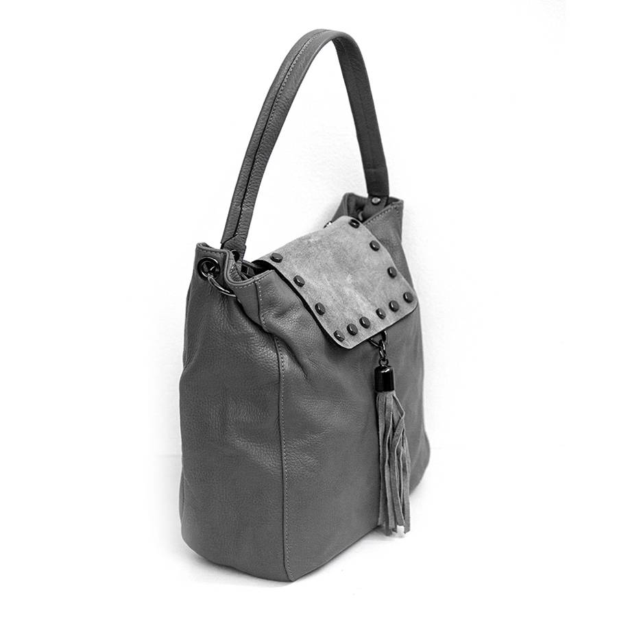 Laura Di Maggio ISIDORA – Borsa in pelle dollaro + camoscio antracite Nuovo