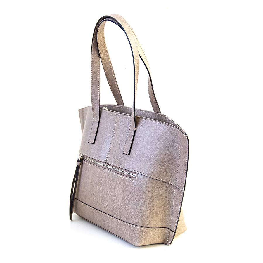 Laura Di Maggio SIMONA – Shopper in pelle saffiano taupe Shopping Online