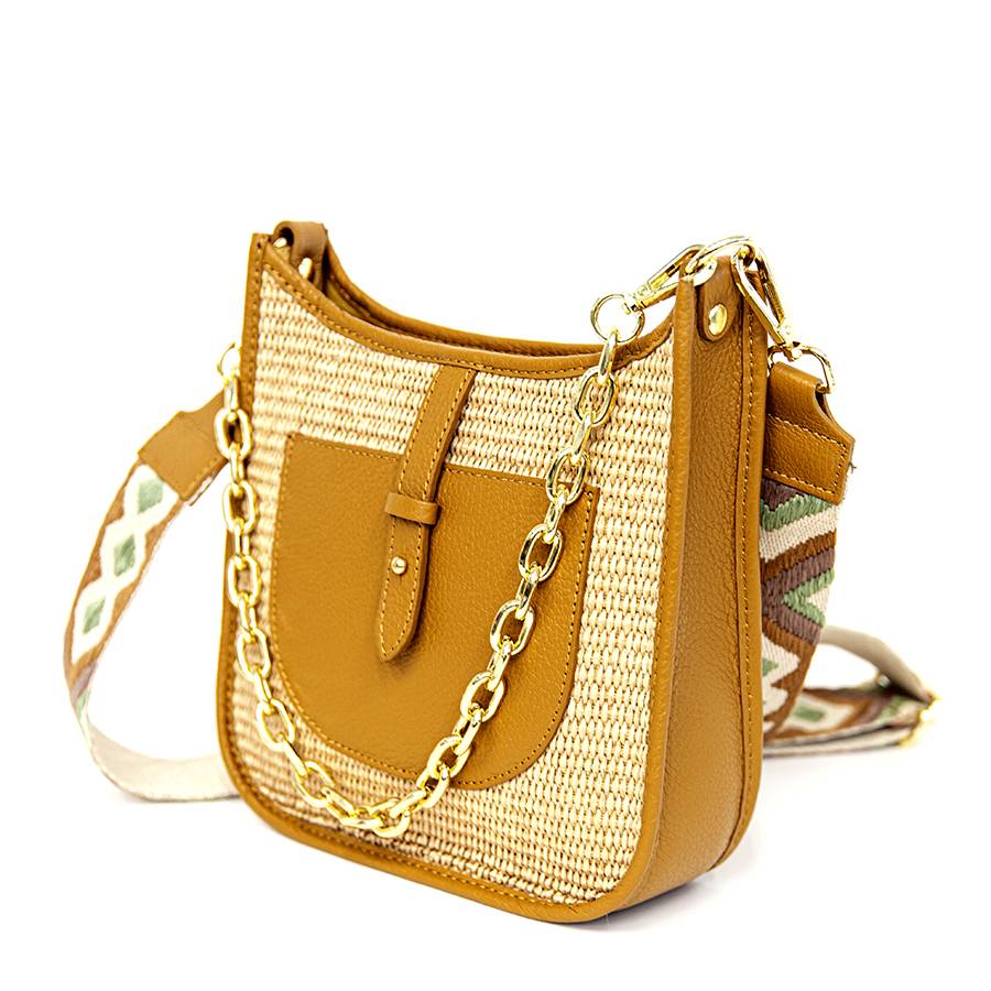 Laura Di Maggio BEA – Borsa in pelle e rafia con tracolla nastro Offerta