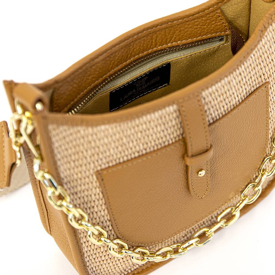 Laura Di Maggio BEA – Borsa in pelle e rafia con tracolla nastro Offerta