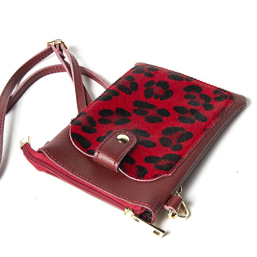 Laura Di Maggio TINY – Porta cellulare in pelle dollaro con cavallino stampa leopardata rosso Economico