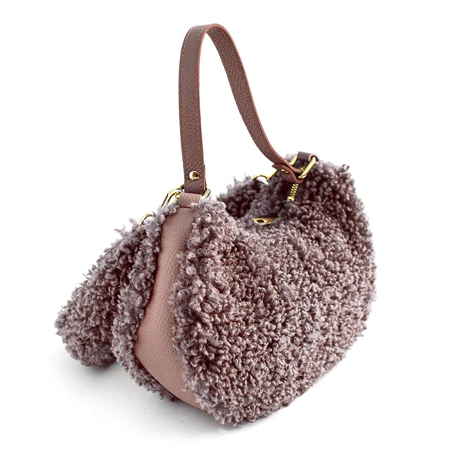 Laura Di Maggio BOUCLE’ MINI – sacca in pelle e pelliccia ecologica rosa Offerte
