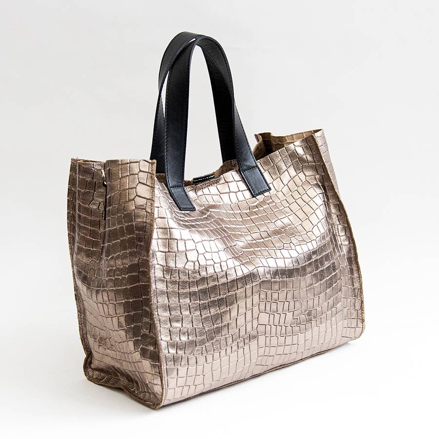 Laura Di Maggio DIAMANTE – shopping in pelle stampa cocco laminata bronzo Acquista Ora