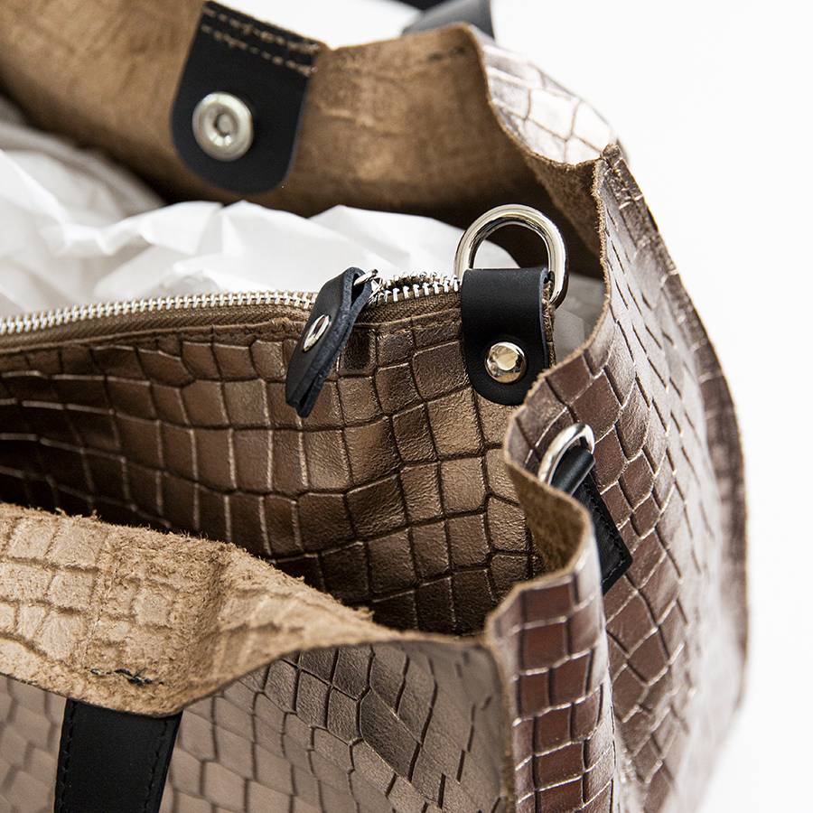 Laura Di Maggio DIAMANTE – shopping in pelle stampa cocco laminata bronzo Acquista Ora