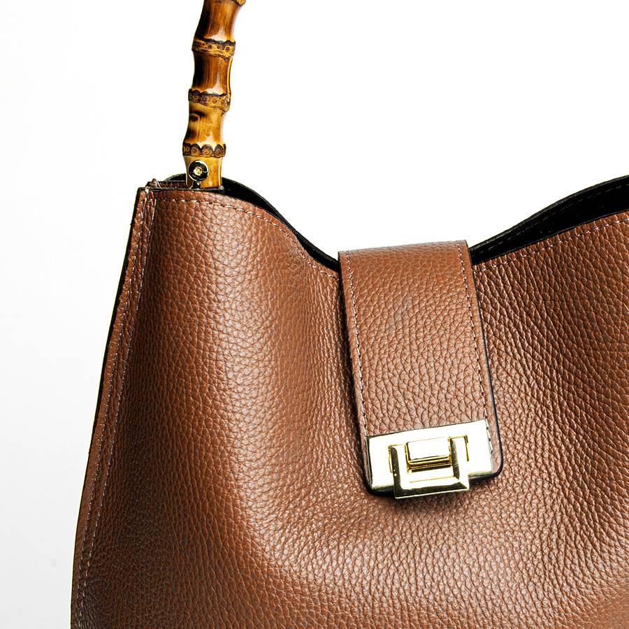 Laura Di Maggio SOHO – secchiello in pelle cuoio con manici in bamboo Prezzo Ridotto