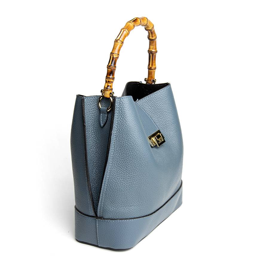 Laura Di Maggio SOHO – secchiello in pelle avio con manici in bamboo Sottocosto