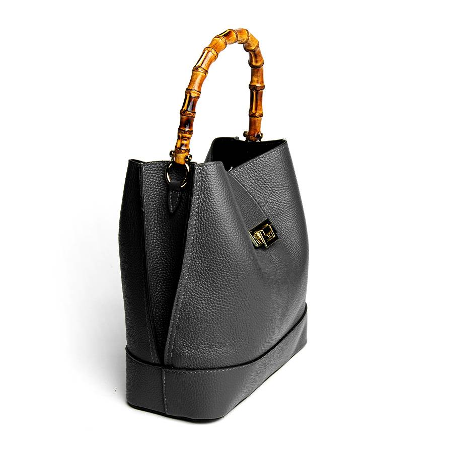 Laura Di Maggio SOHO – secchiello in pelle nero con manici in bamboo Convenienza