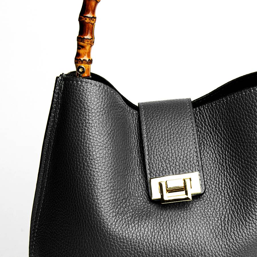 Laura Di Maggio SOHO – secchiello in pelle nero con manici in bamboo Convenienza