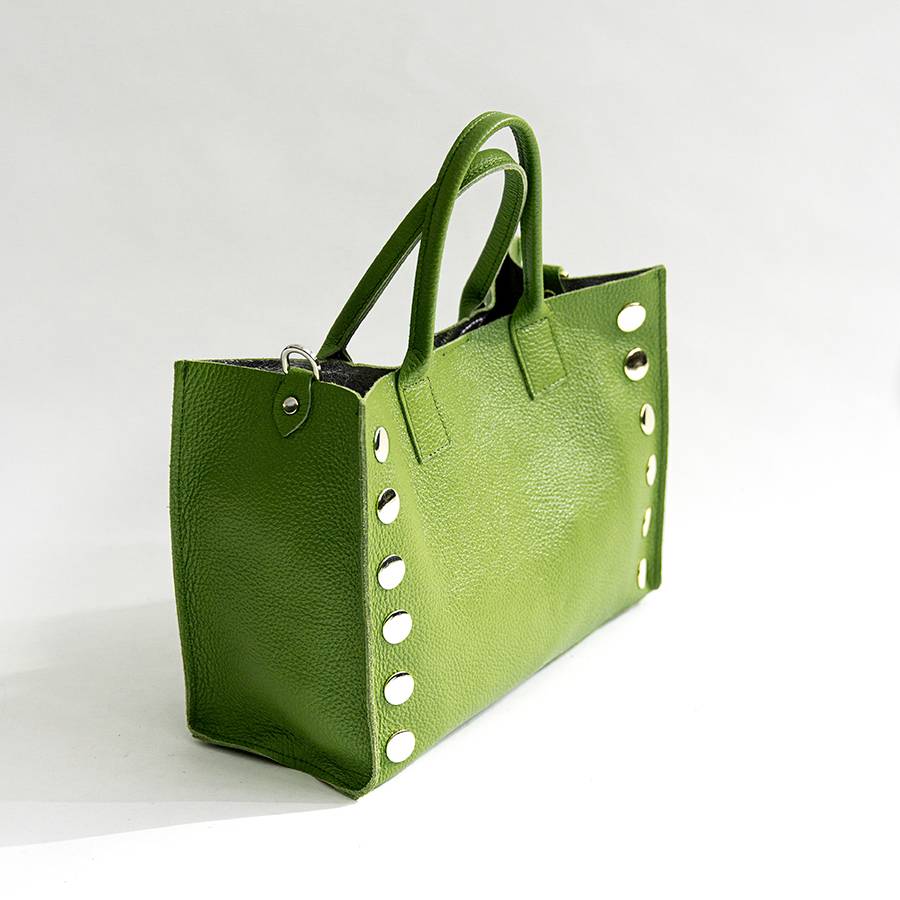 Laura Di Maggio SAM – Shopping con borchie in pelle verde aloe Hotsell