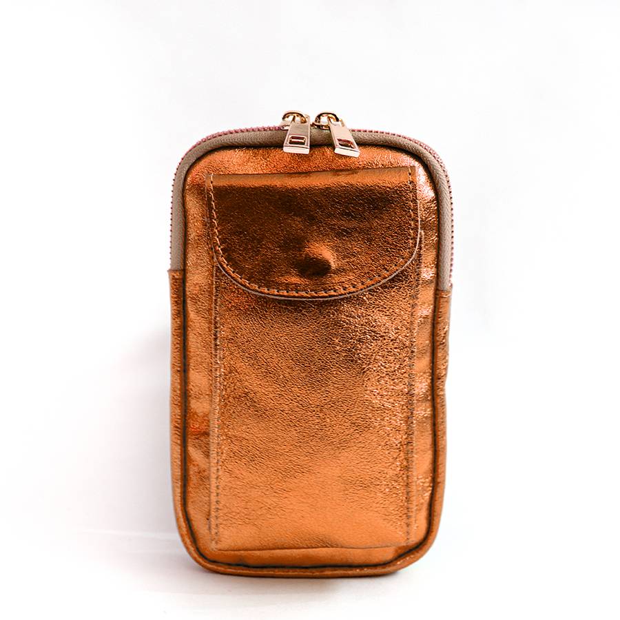 Laura Di Maggio PORTACELLULARE – pelle laminata arancio