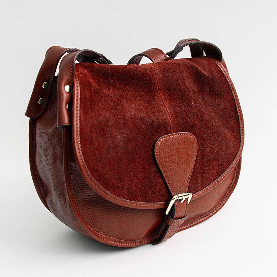 Laura Di Maggio SADDLE – postina in pelle e camoscio rubino Sostegno trimestrale