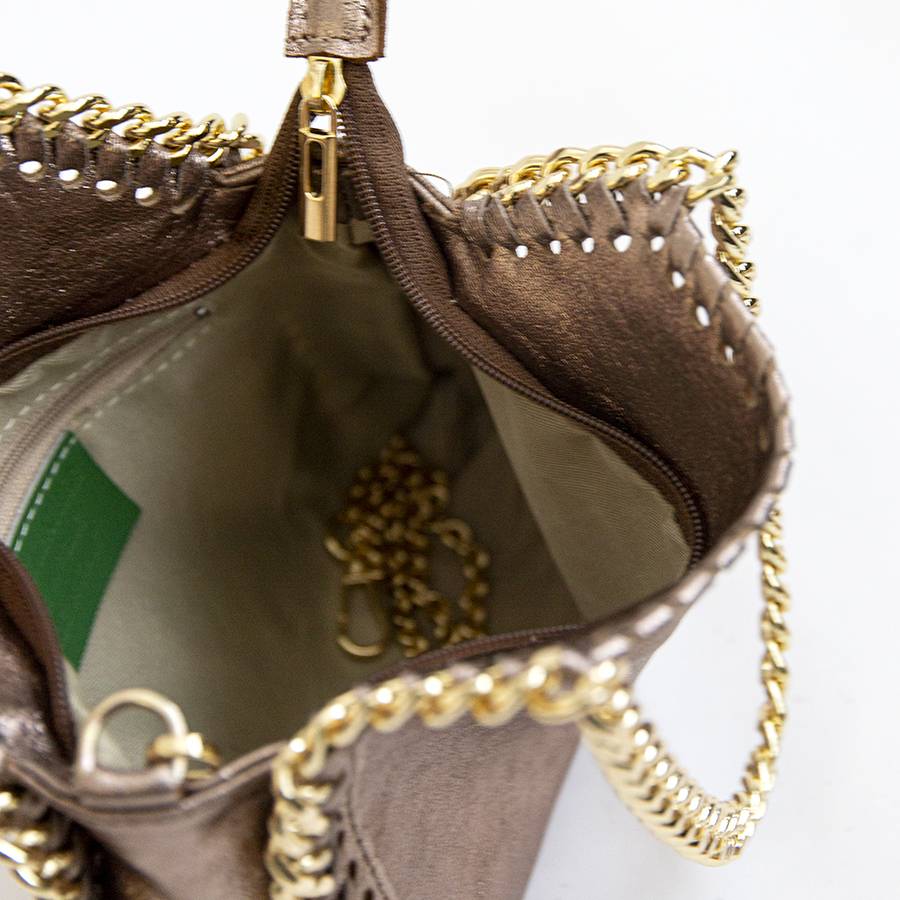 Laura Di Maggio LUMI – Borsa con catene in pelle laminata bronzo Limitato a 3 giorni