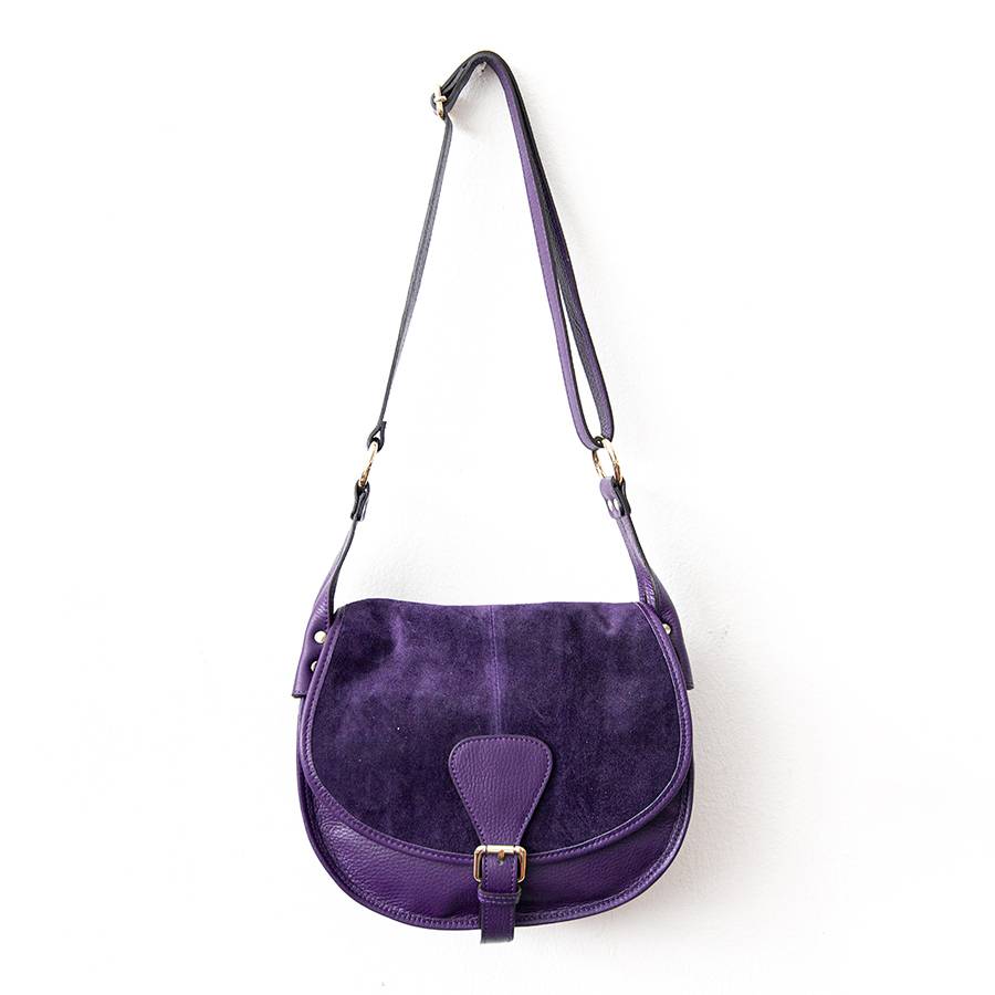 Laura Di Maggio SADDLE – postina in pelle e camoscio viola In Linea