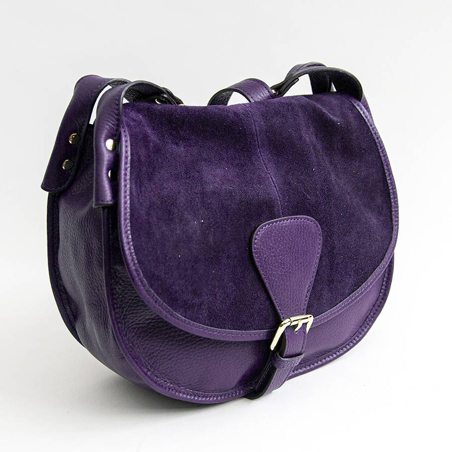 Laura Di Maggio SADDLE – postina in pelle e camoscio viola In Linea