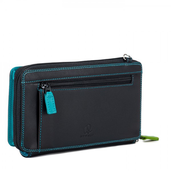 Mywalit Portafoglio multifunzione con zip su tre lati e tracolla Black Pace Presa