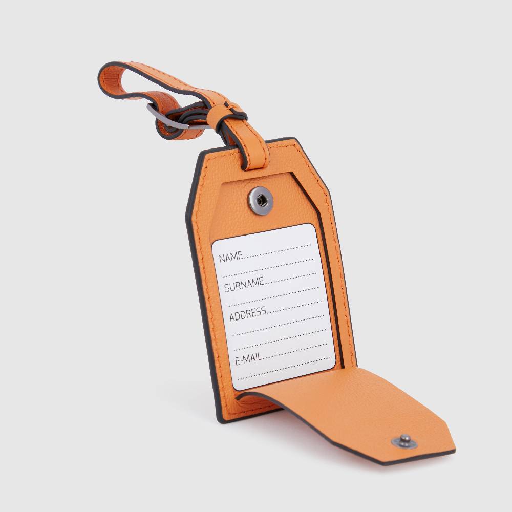 Piquadro Address Tag in pelle con logo PQD inciso Nuovo
