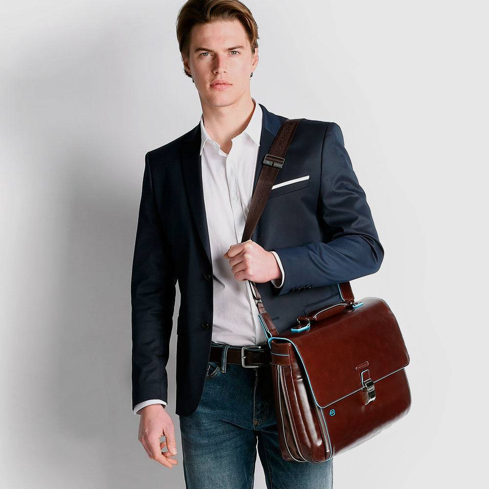 Piquadro Flap-over, expandable computer bag 15" Offerte stagionali