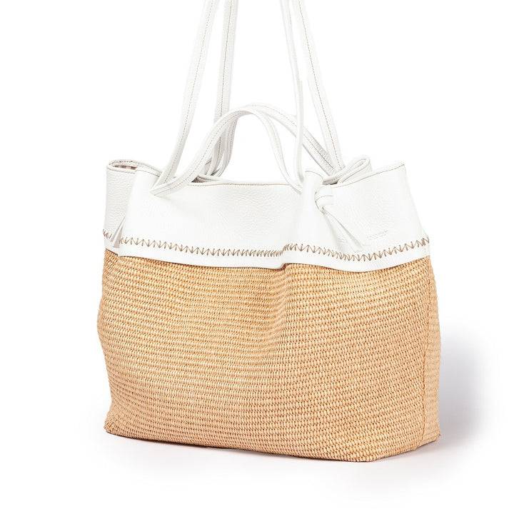 Roberta Gandolfi Ambra large borsa a mano o shopping in rafia e pelle martellata Offerte