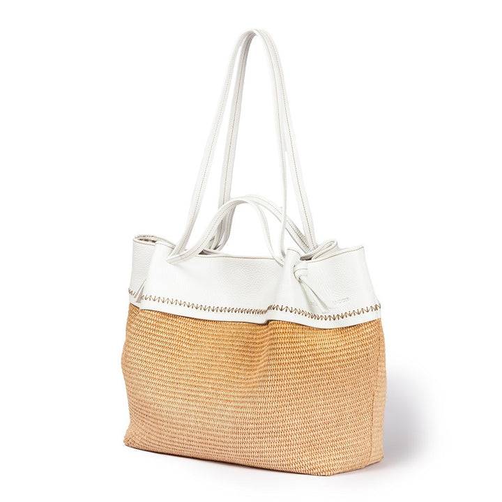 Roberta Gandolfi Ambra large borsa a mano o shopping in rafia e pelle martellata Offerte